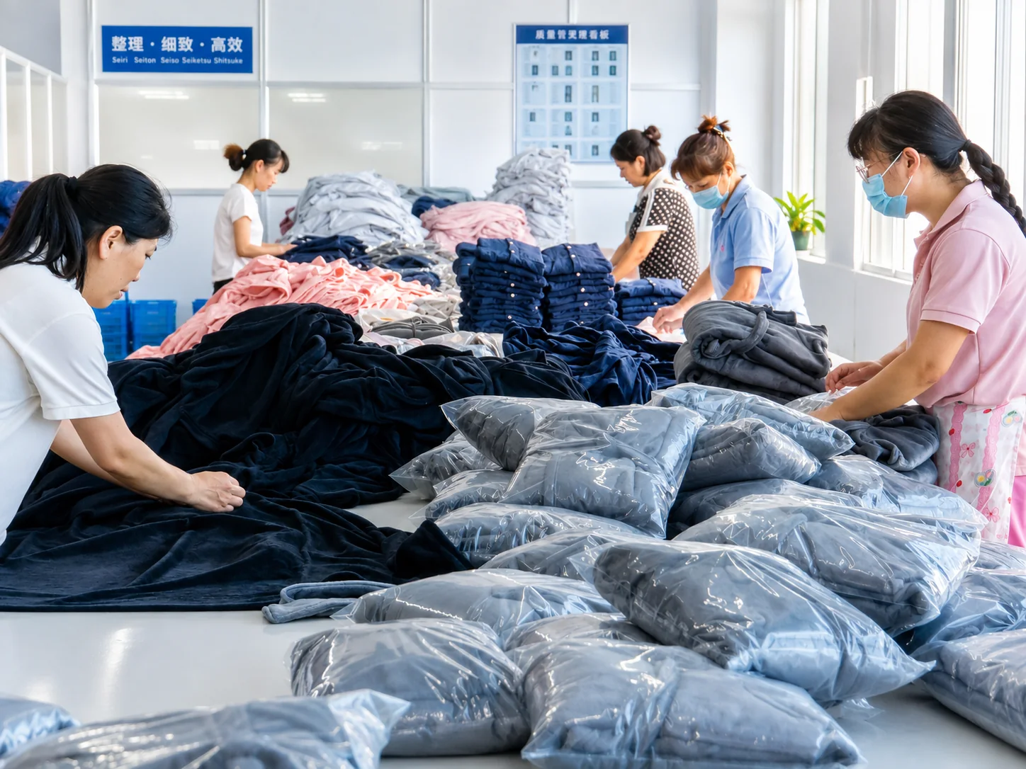 Garment finishing and packing work area