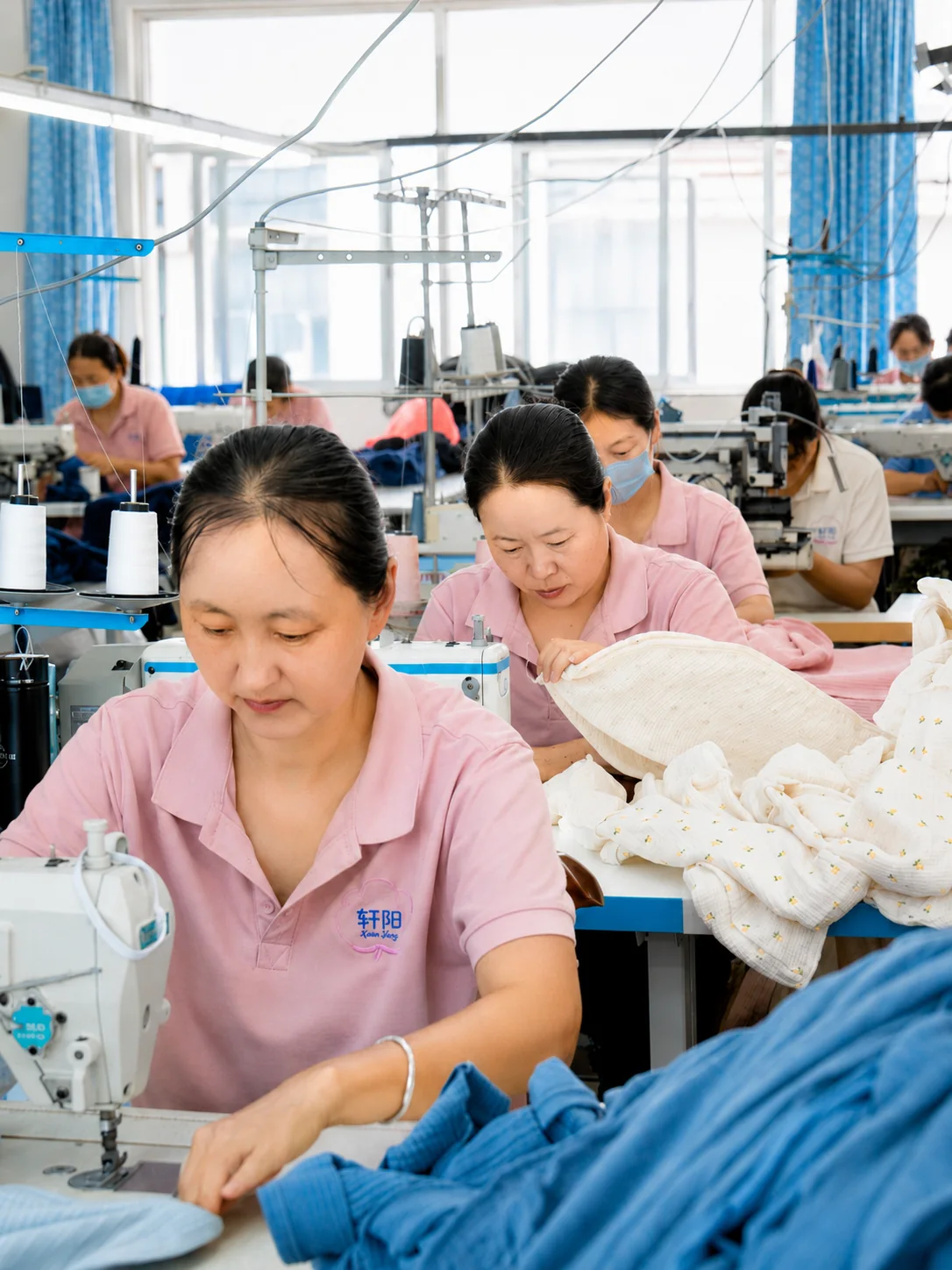 Sewing workers in production