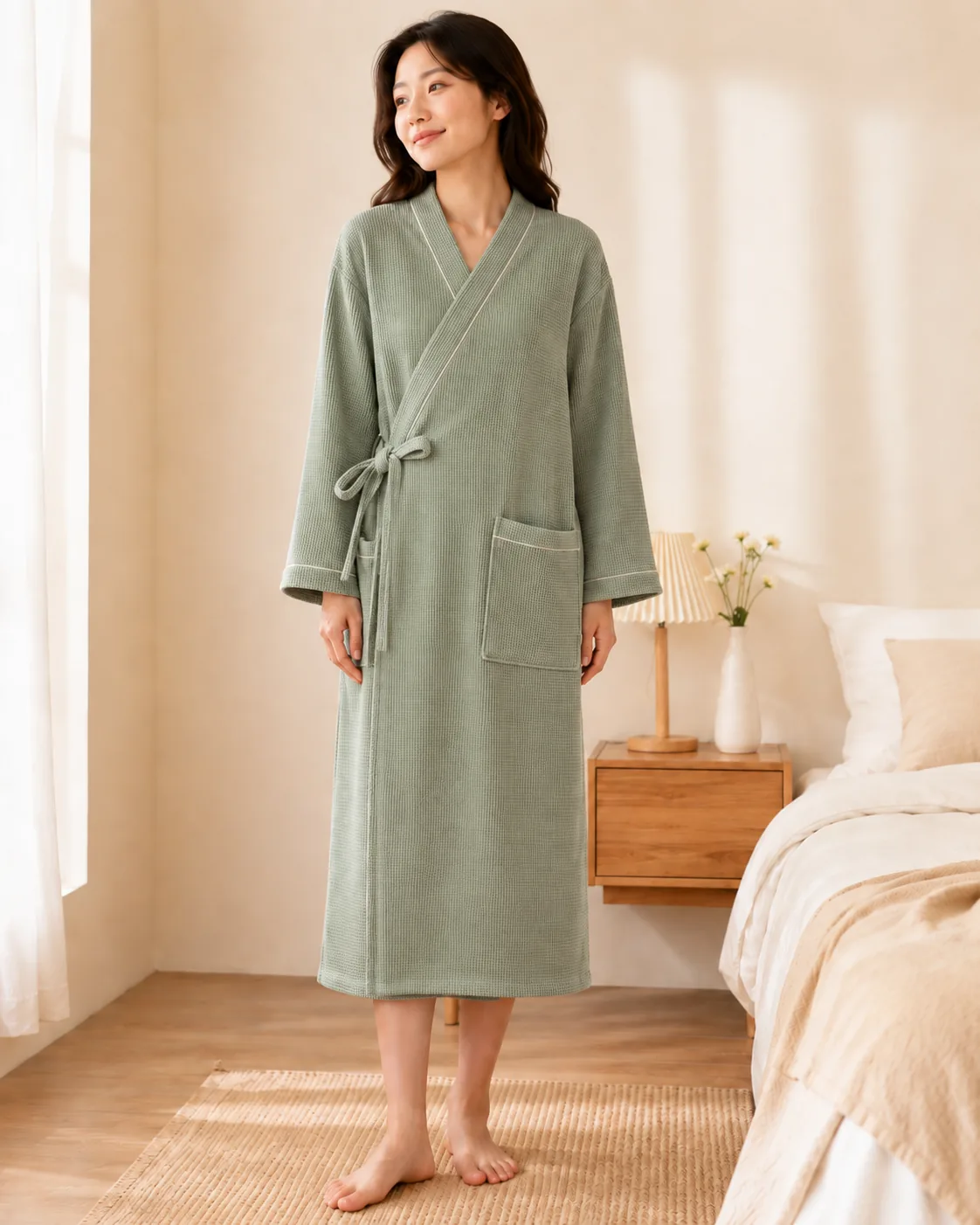Yume pajama cotton waffle bathrobe lookbook