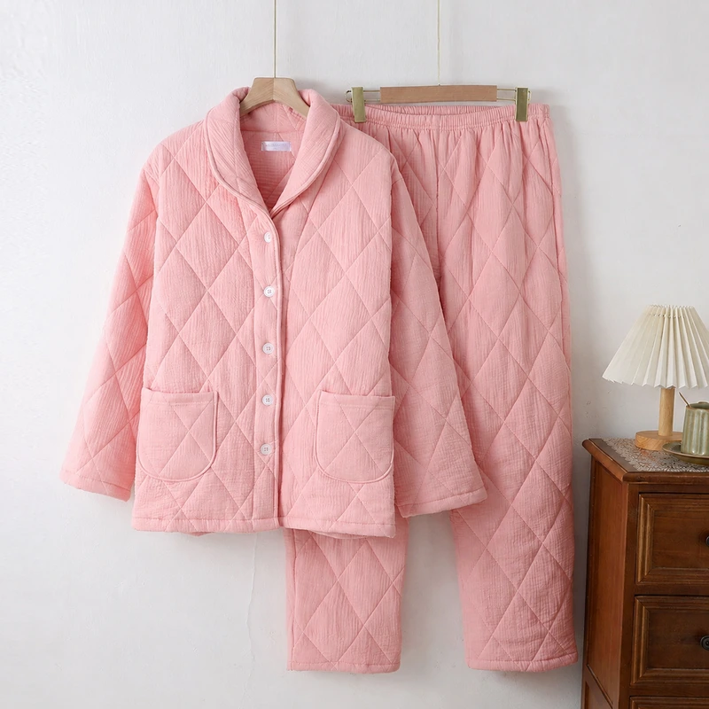 男女款加厚六层纱布长袖长裤家居服套装